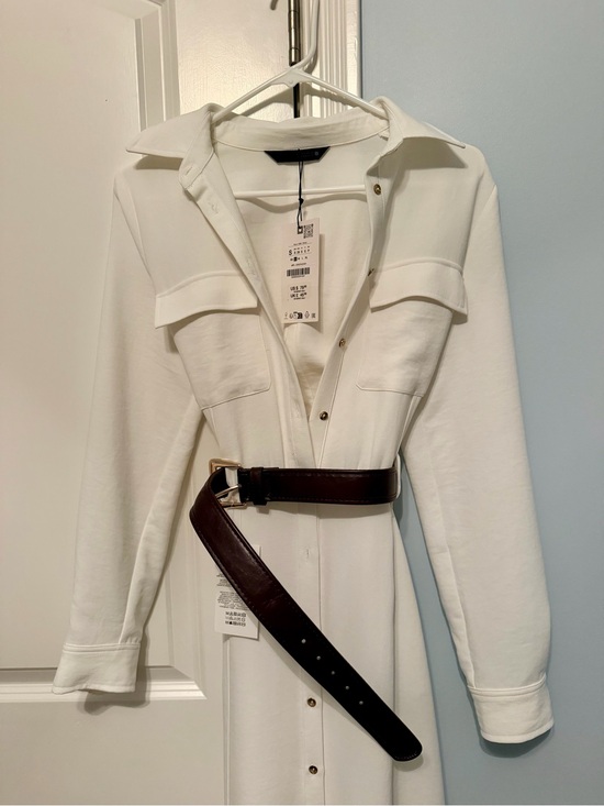 Zara Dresses & Skirts - Zara Cream Shirt Dress with Dark Brown Belt